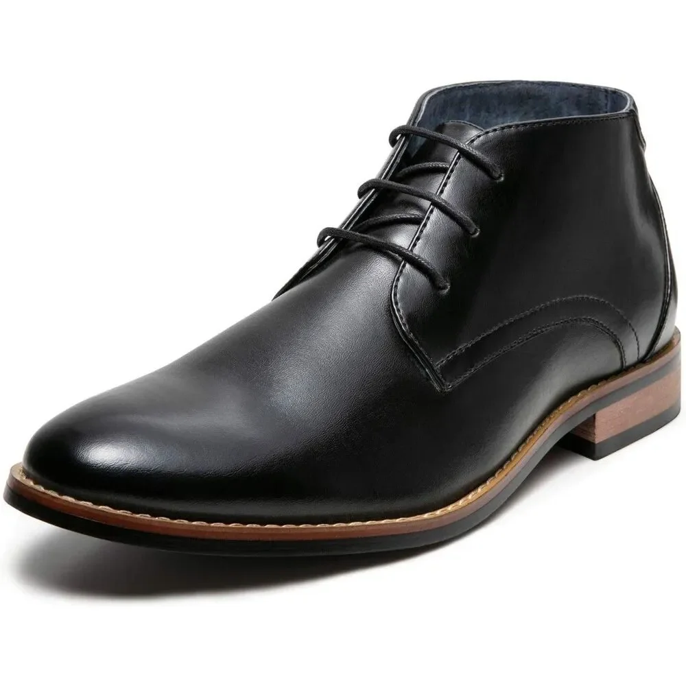 Zriang Mens Black Leather Round Toe Lace-Up Ankle Chukka Boots Size 8 Damaged
